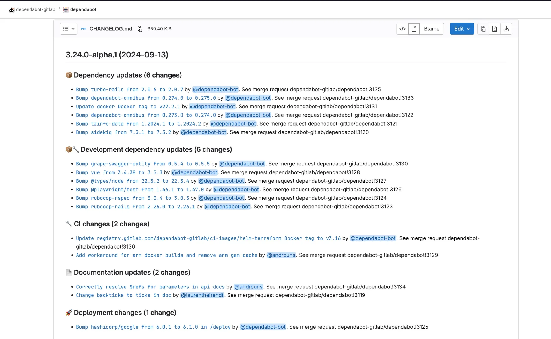 Changelog from Dependabot Gitlab