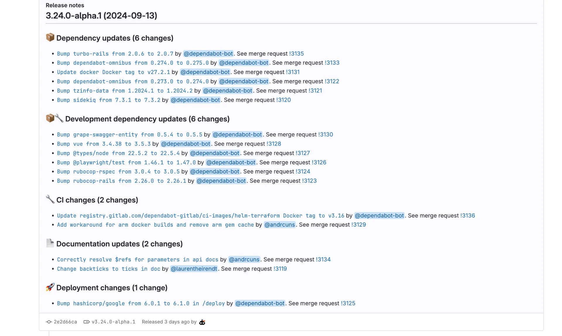 Release notes from Dependabot Gitlab