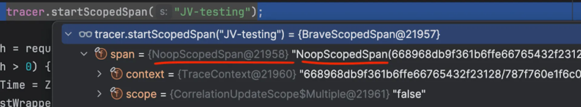 NoopScoppedSpan being created due to sampling