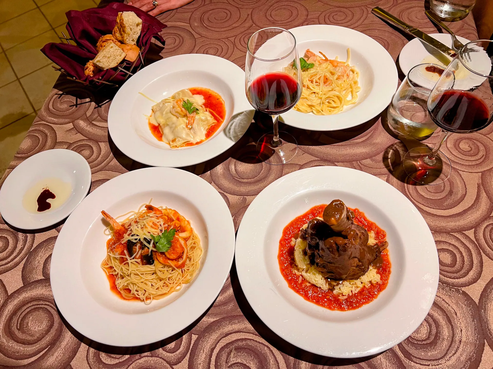 Main courses at Da Vinci Restaurant
